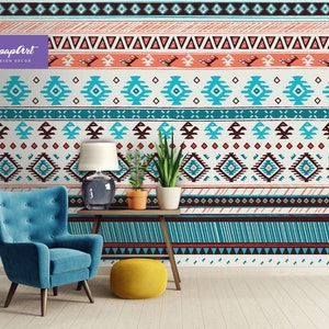 Ethnic Boho Wallpaper - Peel & Stick or Traditional Mural - Tribal Decor by WallpapArt, W115