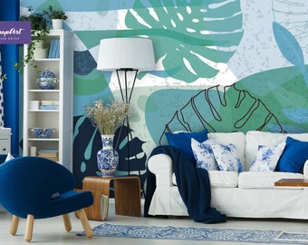 Tropical Peel And Stick Wall Decal, Palm Leaves Removable Wallpaper, Botanical Traditional Wall Mural, W177