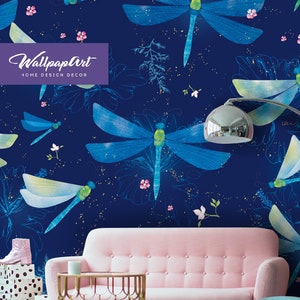 Dragonfly Removable Wallcovering, Monochrome Peel and Stick Wallpaper