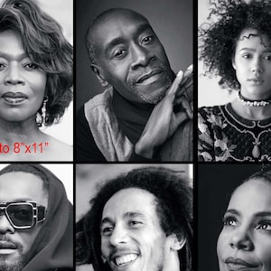 Close-up detail of the B&W photography wallpaper showing high-quality portraits of legendary African American celebrities and historical figures.