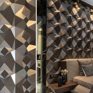 3D Wall Panels PENTA Design, 3D Wall Decor Panelling System, Pyramidal shape Lines, Decorative Wall Tiles