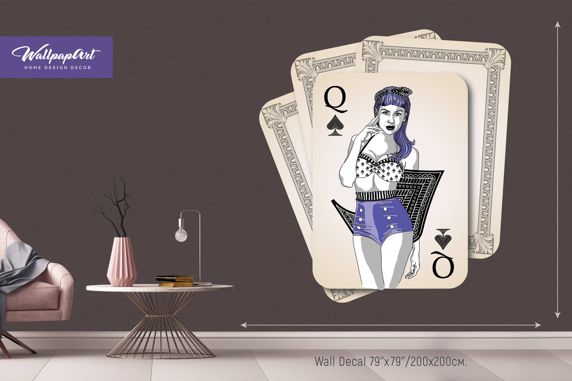 Queen of Spades Wall Decal, Temporary Peel and Stick Wall Art, Self Adhesive Wall Decal, Removable Wall Sticker, W24-S