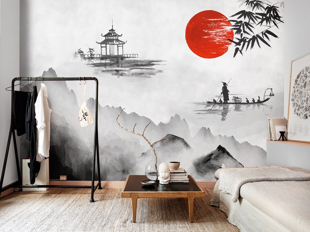 Japanese Removable Wallpaper, Landscape Peel and Stick Wall Covering
