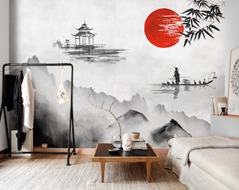 Japanese Mountain Landscape Mural: Peel & Stick Wallpaper W209