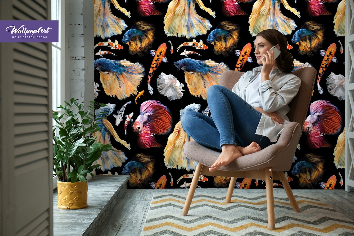 Fish Removable Wallpaper Koi Fish Peel and Stick Wall Decal Etsy