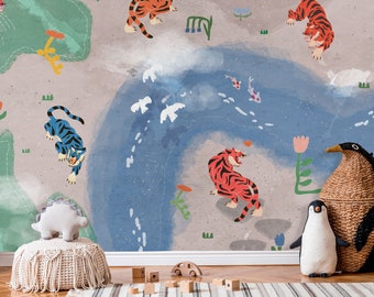 Tiger Land Removable Wallpaper: Kids Traditional Wallcovering W212
