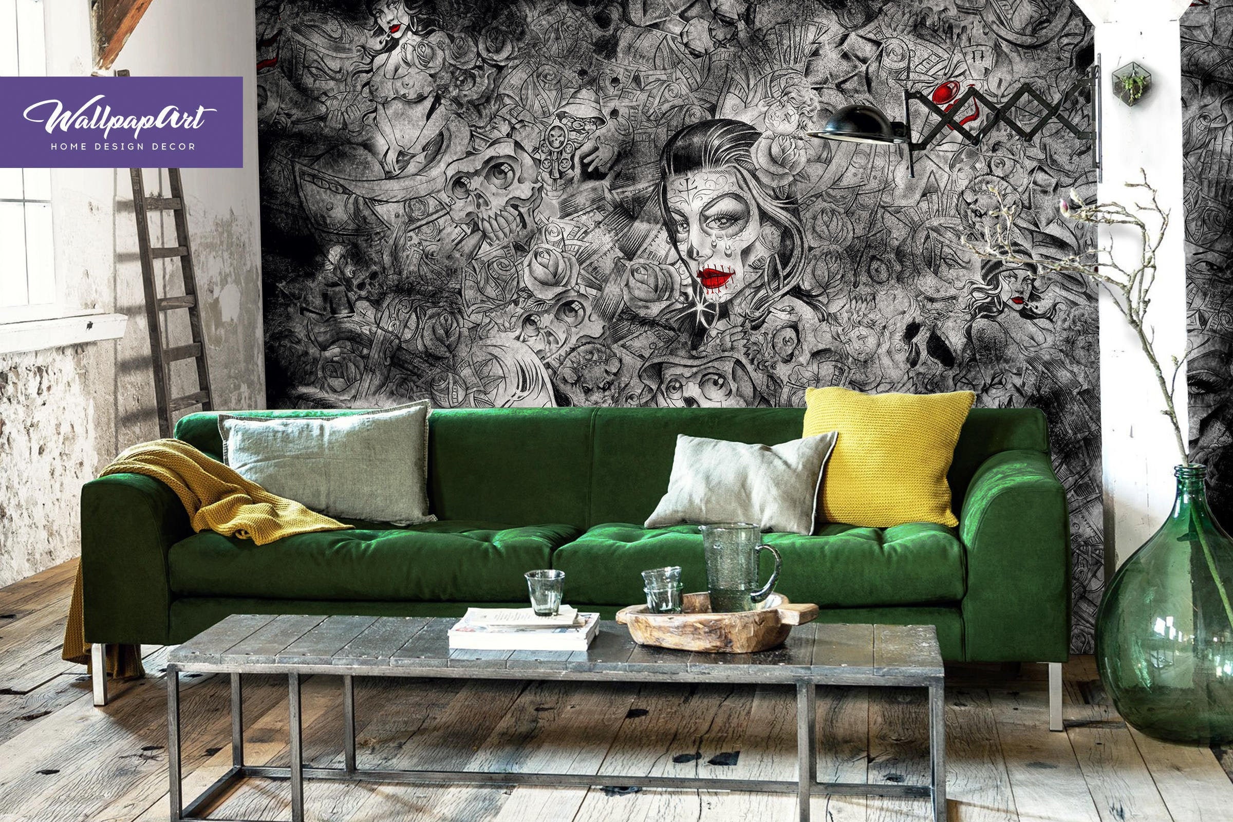 Muerte Removable Wallpaper Muerte Tattoo Peel and Stick Wall - Etsy Norway