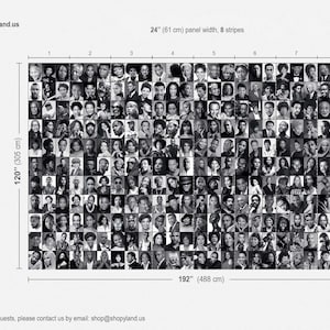 Full layout view of the Black excellence photo collage mural, displaying the seamless grid of iconic celebrity and historical B&W portraits.