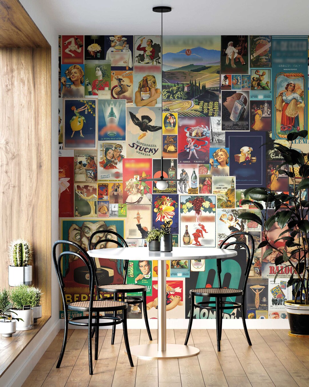 Vintage Italian Removable Wallcovering, Retro Posters Peel and Stick
