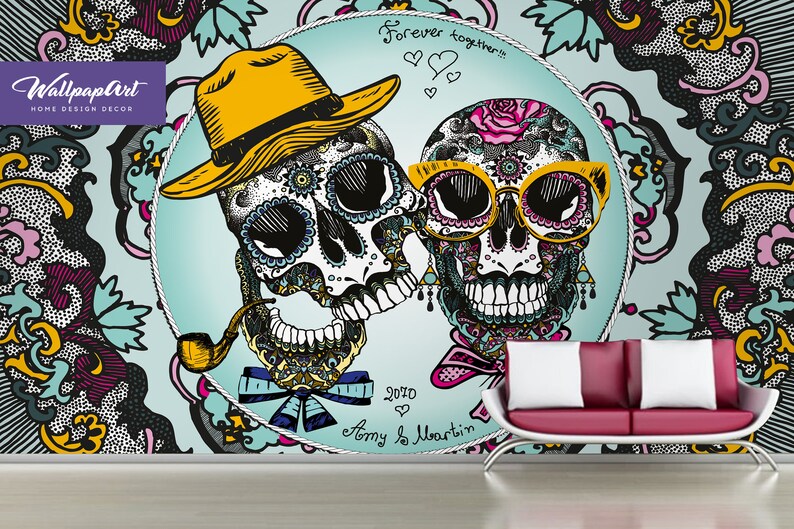 Removable Sugar Skull Wall Mural Peel and Stick Wallpaper | Etsy