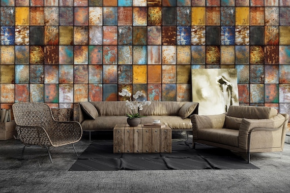 Rust Metal Peel and Stick Wall Panels Metal Plates Removable Wallpaper Metalic Minimalistic Traditional Wallcovering W197 Etsy