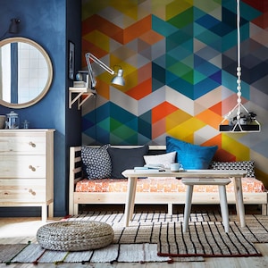 Geometric Rainbow Wallpaper: Peel and Stick Removable or Unpasted Wall Panel W196