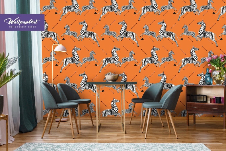 Zebra Removable Wallpaper, Vintage Peel and Stick Wall Mural, Fun Colorful Wall Decal, W138 