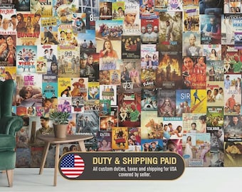 Bollywood Poster Mural | Hindi Cinema Collage | Home Theater Decor | Peel and Stick or Traditional