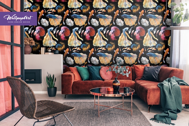 Fish Removable Wallpaper Koi Fish Peel and Stick Wall Decal Etsy