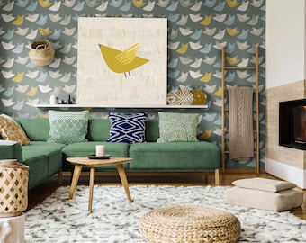 Birds Wallpaper Mural – Elegant Nature-Inspired Wallcovering – Peel & Stick or Unpasted by WallpapArt, W222