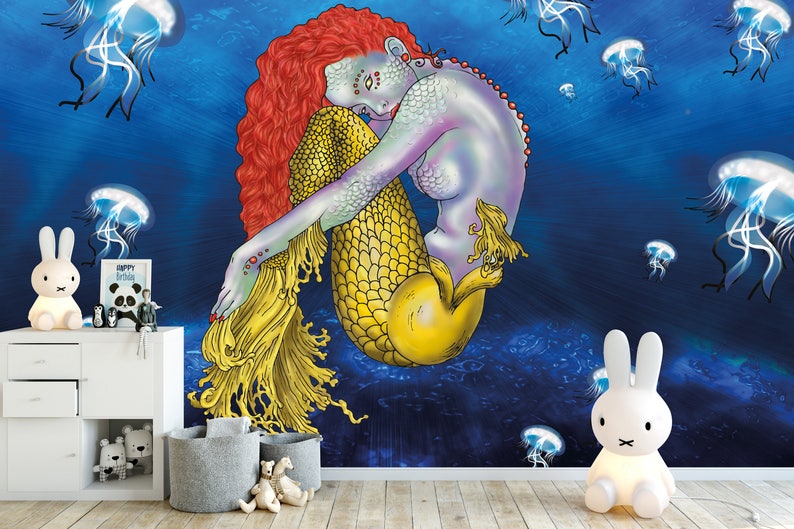 Mermaid Removable Wallpaper Self Adhesive Peel and Stick Wall Etsy