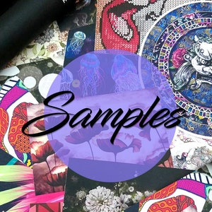 May include: A collection of colorful wallpaper samples featuring various designs, including floral patterns, geometric shapes, and abstract art. The samples are arranged in a random order and are labeled "Samples".