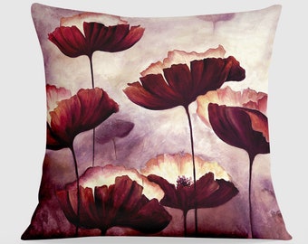 Oil Poppies Pillow Cover, Floral Decorative Cushions, Opium Poppies Cushion Cover, Handmade Pillow Cover, P26