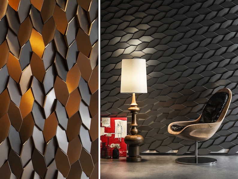 A modern corporate room with a client’s couch, bordered by an architectural feature wall covered in MABEL 3D wall panels.