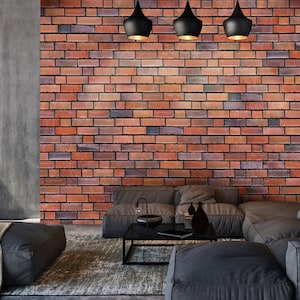 Rustic Clinker Brick Wallpaper – Industrial Peel & Stick or Unpasted Mural Design by WallpapArt, W218