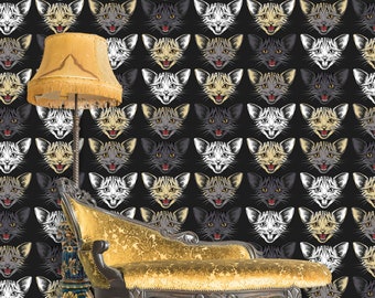 Funky Cats Wallpaper – Cute Cat Faces Wall Mural – Peel & Stick or Unpasted Designer Wallcovering by WallpapArt, W135