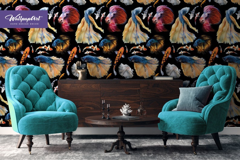 Fish Removable Wallpaper Koi Fish Peel and Stick Wall Decal Etsy