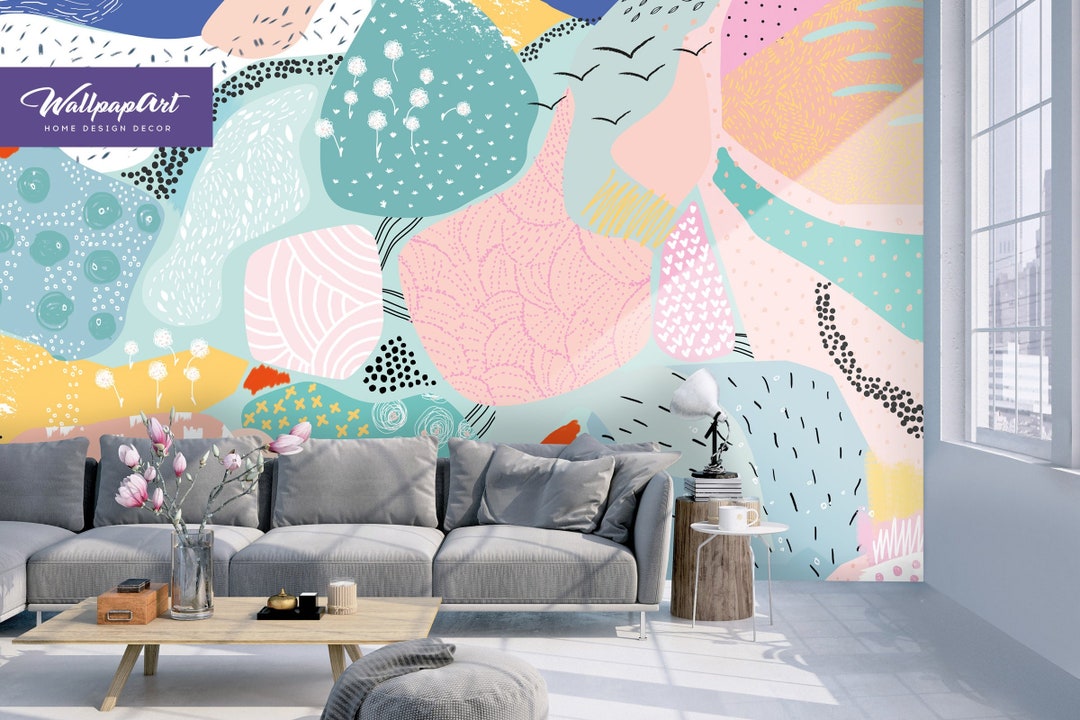 Scandinavian Removable Wallpaper, Abstract Peel and Stick Wall Mural ...