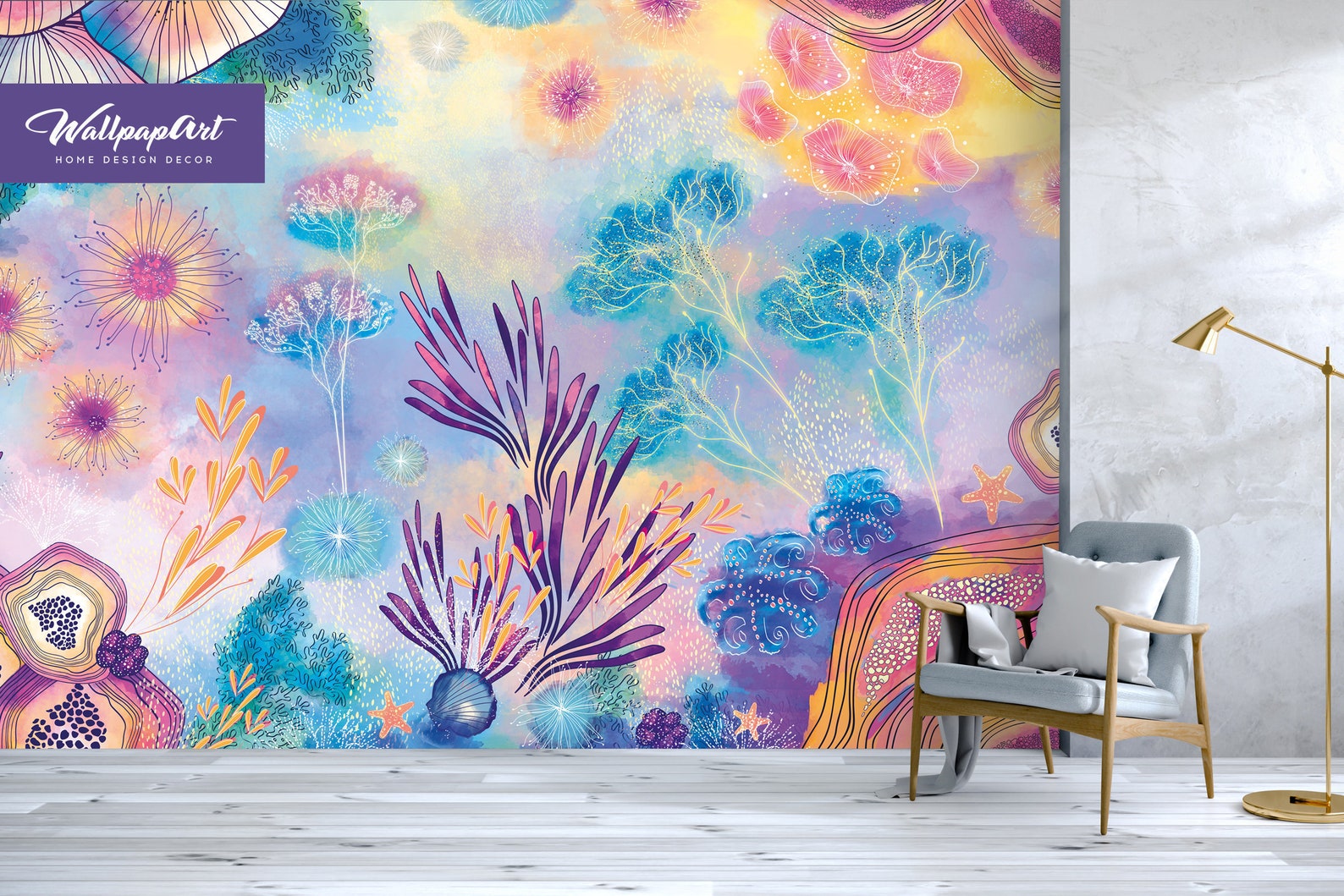 Coral Reef Peel and Stick Wallpaper Watercolor Coral Reef Etsy