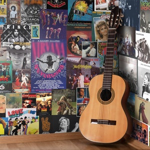 Rock & Roll Posters Removable Wallpaper, Rock Stars Fans Traditional Wall Covering, Peel and Stick Hard Rock Posters, Rock Legends, W215