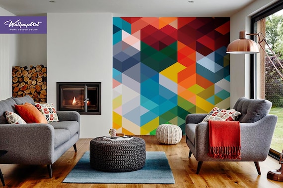 Geometric Peel and Stick Wallpaper Rainbow Wallpaper - Etsy