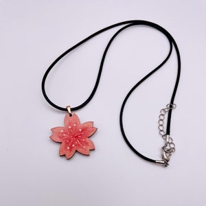 Hand Painted Cherry Blossom Sakura Wood Necklace With Approx 20inch Cord