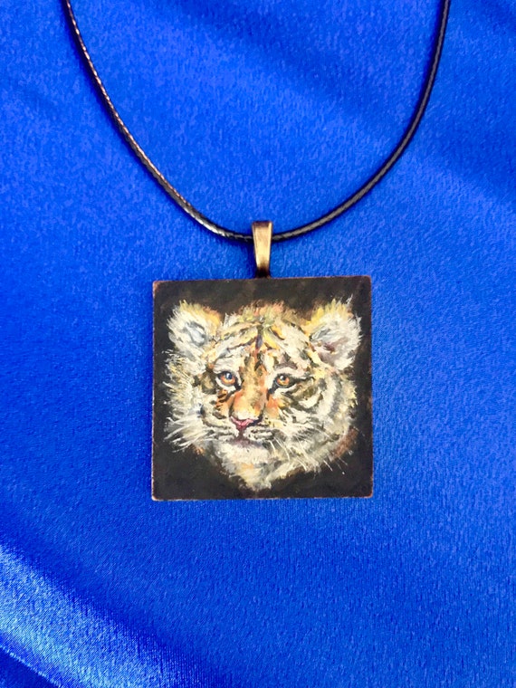 Mini Tiger Oil Painting on 1.5 by 1.5 inch Wood