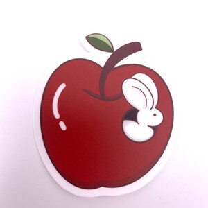 Rabbit in Apple TRANSPARENT Vinyl Sticker Based on Original Art 3x2.65 Inches