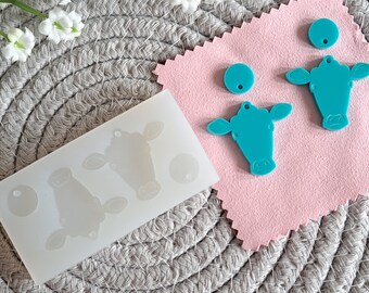 Etched cow silicone earring moulds, resin moulds, molds, cow moulds, animal moulds, silicone mould, made to order