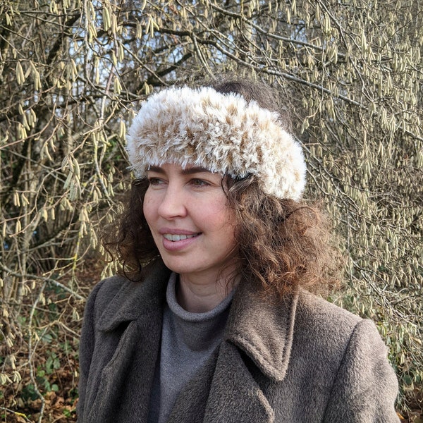 Bandeau / Headband hiver fausse fourrure, laine - coloris 'Renard' - Handmade / Knitted Faux fur Winter 'Fox' Headband Red Beige