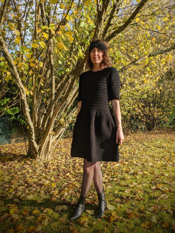 Petite robe noire d'hiver patineuse en laine pour femme - Etsy France