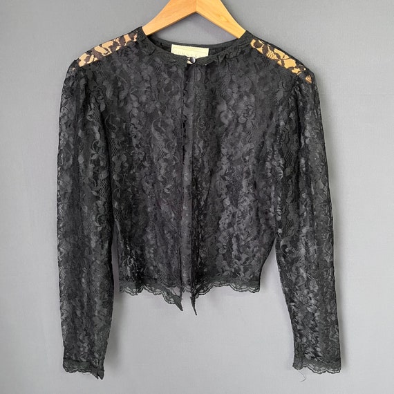 Vintage 80s Gunne Sax Black Lace Top - Open Front - image 3