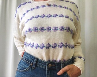 Vintage 80s Floral Pullover Sweater