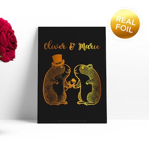 Gepersonaliseerde cavia trouwdagkaart voor de pasgetrouwden - zwarte cardstock