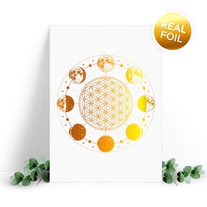 Fleur De Vie Phase De Lune Carte De Voeux Céleste. Carte de voeux Foil Moon.