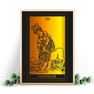 Forza Tarocchi Stampa - Stampa laminata su cartoncino nero. Poster di tarocchi in oro, oro rosa, argento e altre scelte di lamina.