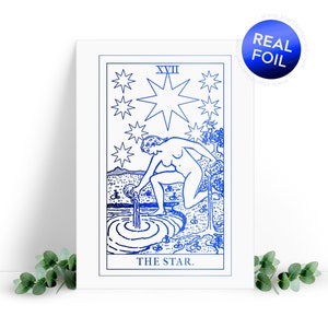 De Star Tarot-wenskaart. Je bent een ster, promotie, afstuderen, nieuwe baan, veel geluk, je hebt deze wenskaart.