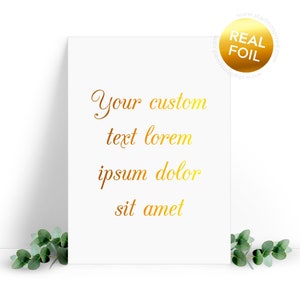 Echte Folien-Benutzerdefinierte Textkarte mit Ihrer personalisierten Nachricht darauf. Gold, Rosegold, Silber und andere Folien. Wird mit einem Umschlag geliefert