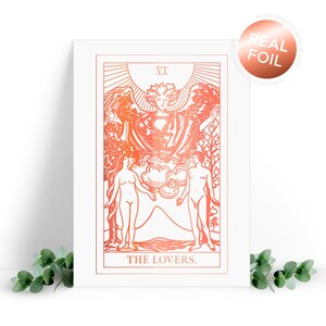Die Liebende Tarot Grußkarte auf weißem Karton. Jubiläum, Valentinstag Grußkarte für Verliebte.