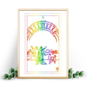 Ten of Cups - Tarot Print made with foil. X of Cups Tarot Poster in Gold, Rose Gold, Silver and other foil colours.