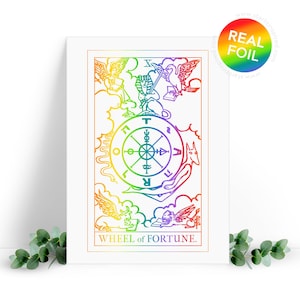Rad van Fortuin Tarot wenskaart. Echte foliekaart, wordt geleverd met een envelop. Roségoud, goud en andere foliekleuren
