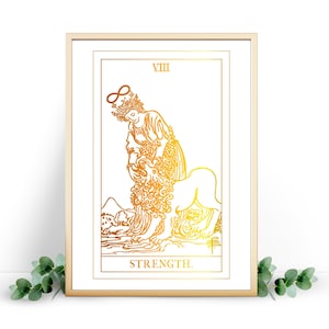 Stärke Tarot Print mit Folie hergestellt. Gold, Rosegold, Silber und andere Folienfarben.