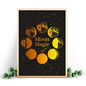 Moon Magic Moon Phase Foil Print. Celestial Print.