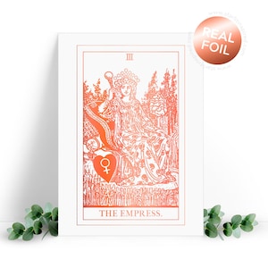 Carte de voeux Le tarot de l'impératrice sur papier cartonné blanc. L'impératrice signifie énergie fertile, fertilité et grossesse. Fertilité, carte de FIV